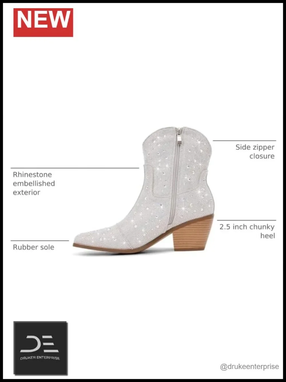 Rhinestone Cowgirl Boots Sparkly Ankle Boots for Women